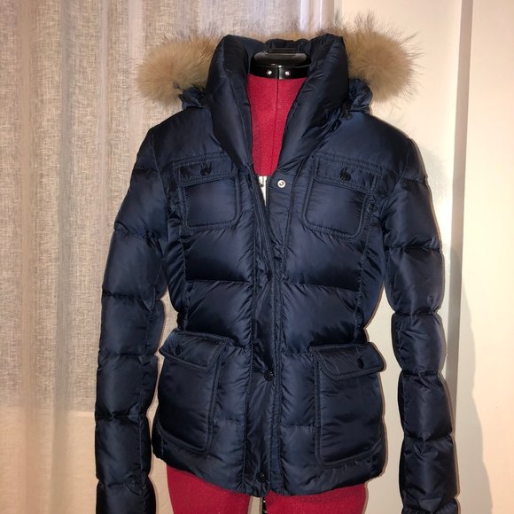Navy puffer with fur trim hood - Picture 2 of 5
